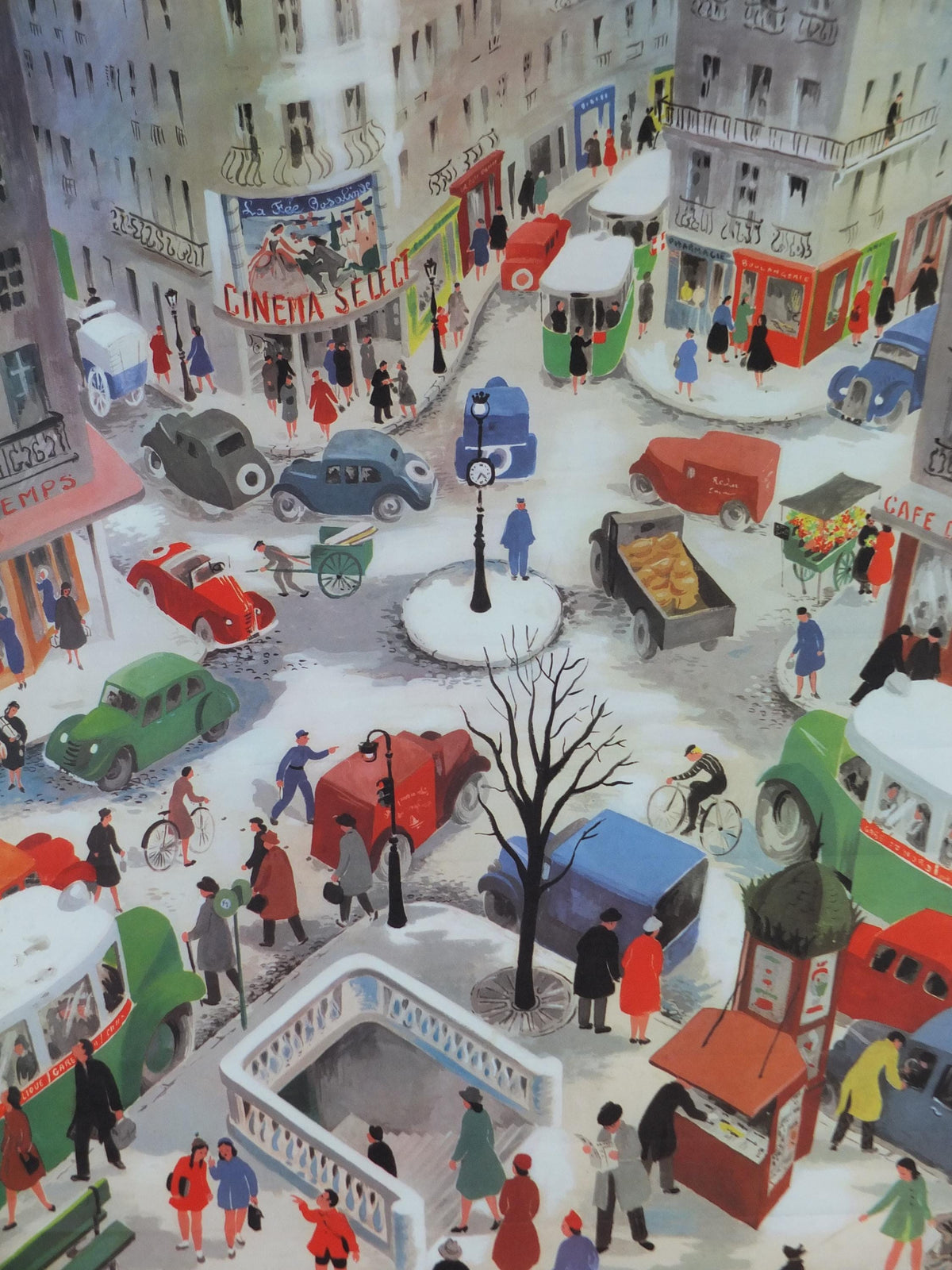 French Crossroads of a City Poster, Urban Street Scenes by Helene Poirie, Carrefour d'une Ville, Editions Bourrelier, wall art retro decor