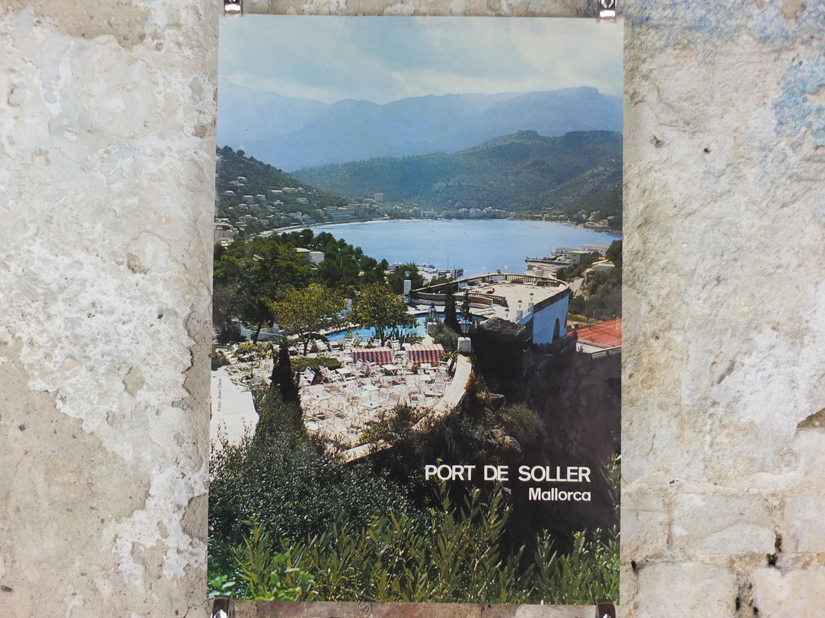 1970s Majorca Mallorca Poster, Port de Soller, Vintage Spanish travel poster, holiday vacation, wall art decor