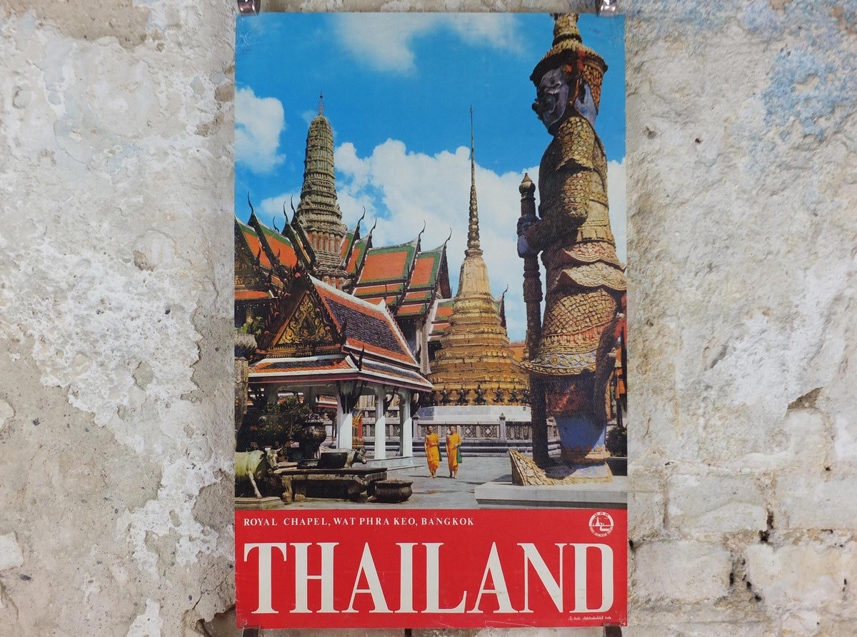 1970s Thailand Travel Poster, Temple of the Emerald Buddha, Wat Phra Keo, Royal Chapel, Bangkok, , travel tourism, wall art retro decor