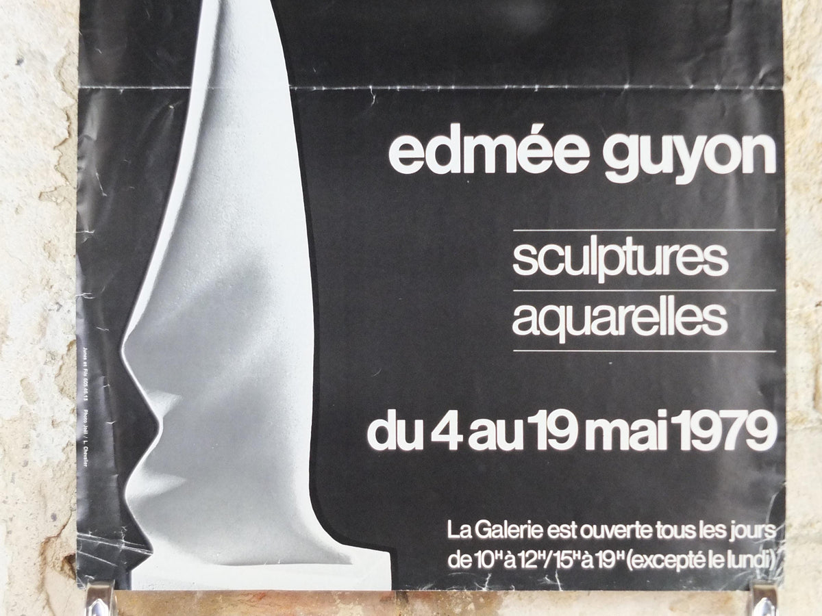 1979 Edmée Guyon Poster, Woman balancing a pot on her head sculpture, artist gallery exhibition, wall art decor