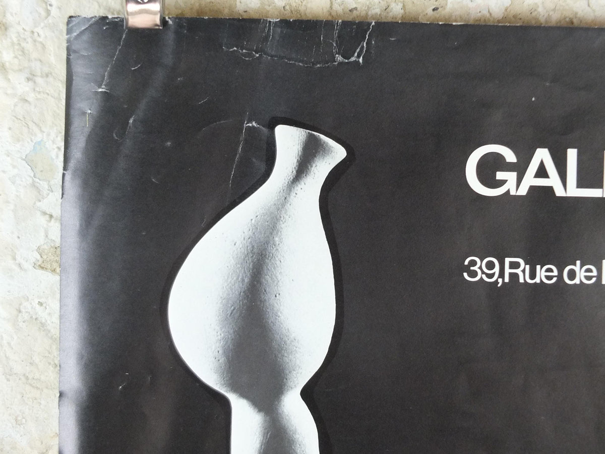 1979 Edmée Guyon Poster, Woman balancing a pot on her head sculpture, artist gallery exhibition, wall art decor