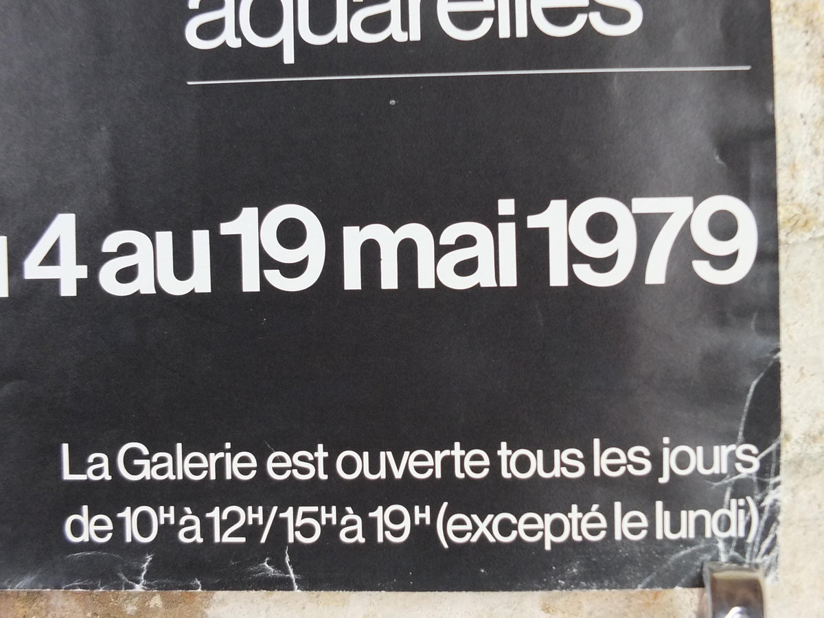 1979 Edmée Guyon Poster, Woman balancing a pot on her head sculpture, artist gallery exhibition, wall art decor