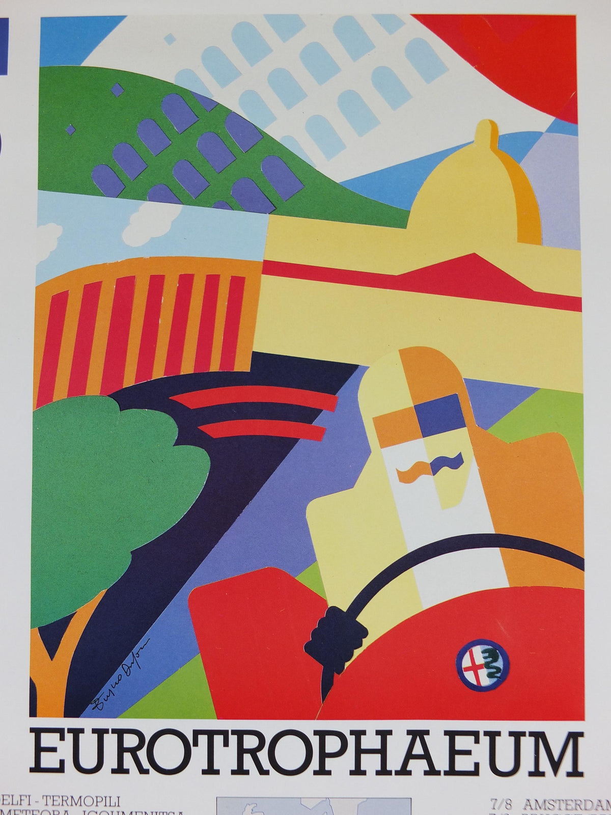 1990 Alfa Romeo Italy Poster, Rome Eurotrophaeum, 80 year anniversary, Ottantanni, art deco style by Enrico Dordoni, wall art decor