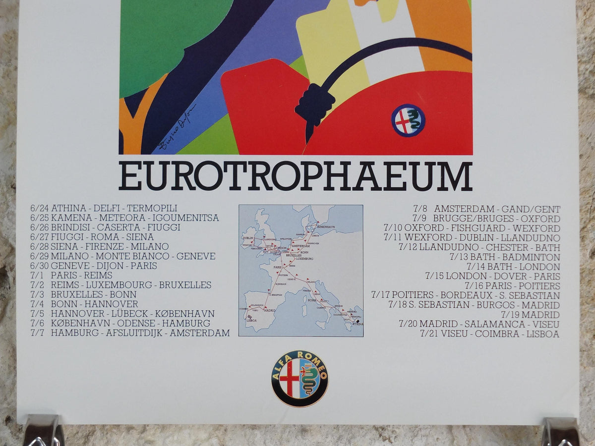1990 Alfa Romeo Italy Poster, Rome Eurotrophaeum, 80 year anniversary, Ottantanni, art deco style by Enrico Dordoni, wall art decor