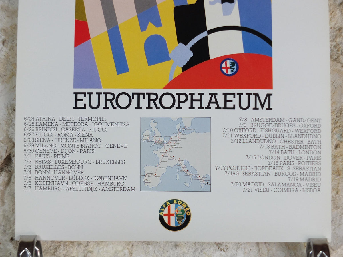 1990 Alfa Romeo Belgium Poster, Brussels Eurotrophaeum, 80th anniversary, Ottantanni, art deco style by Enrico Dordoni, wall art decor