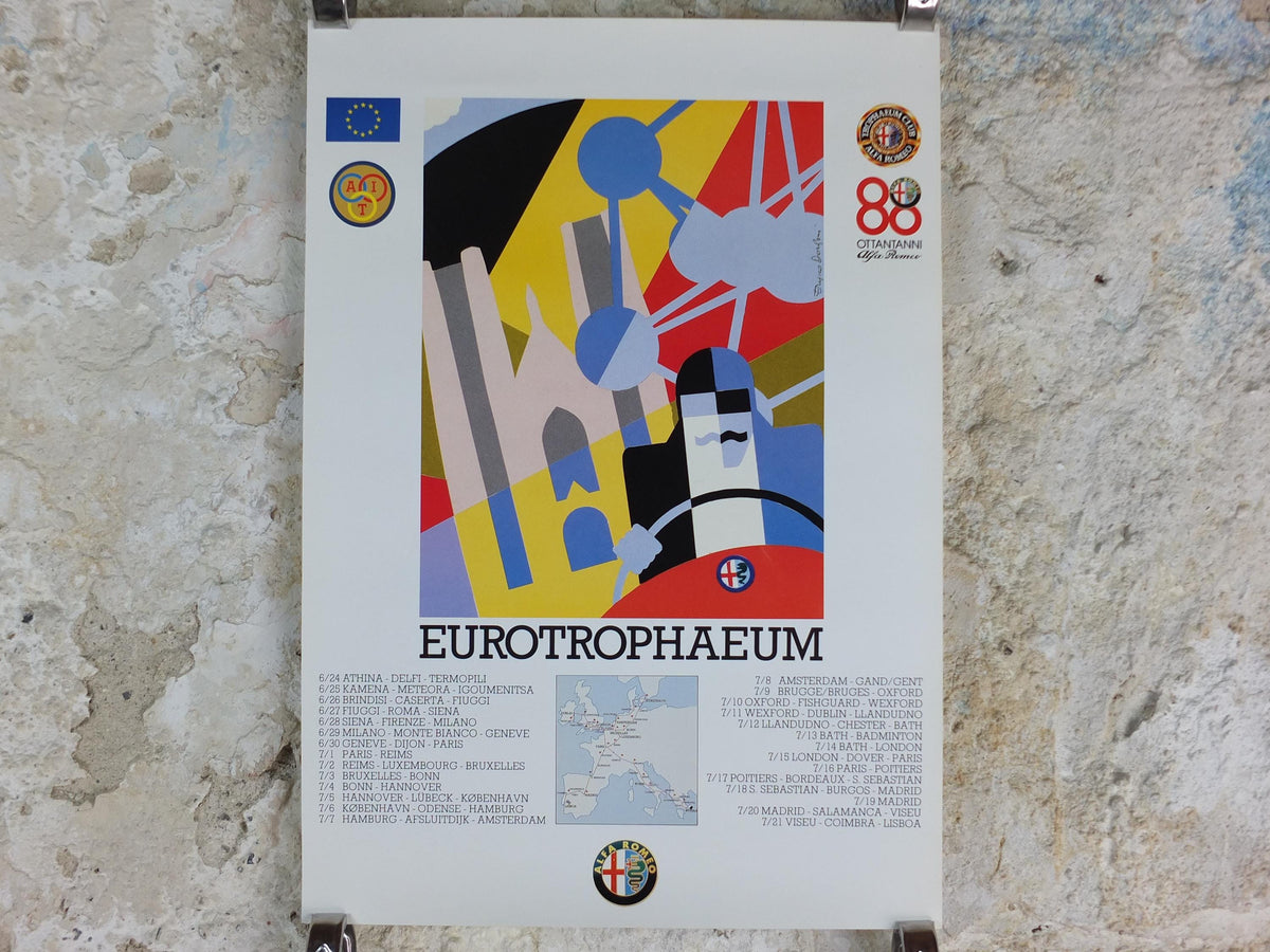 1990 Alfa Romeo Belgium Poster, Brussels Eurotrophaeum, 80th anniversary, Ottantanni, art deco style by Enrico Dordoni, wall art decor