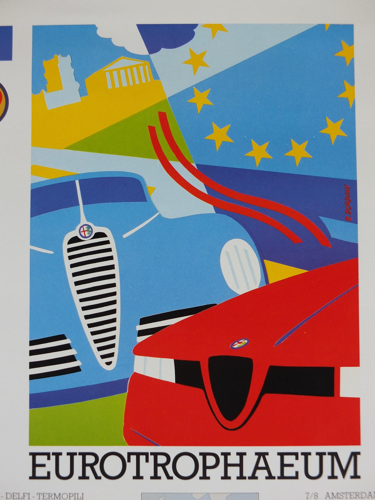 1990 Alfa Romeo EU Poster, EU12 Eurotrophaeum, 80th anniversary of Alfa Romeo, Ottantanni, art deco style by Enrico Dordoni, wall art decor