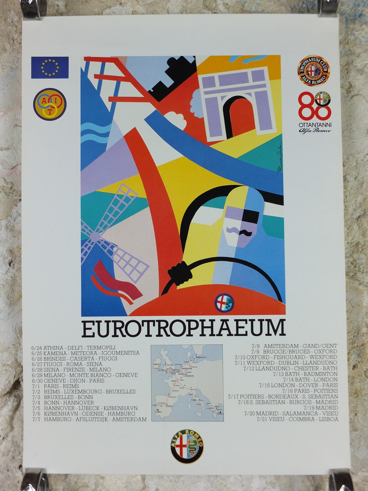 1990 Alfa Romeo France Poster, Paris Eurotrophaeum 80th anniversary, Ottantanni, art deco style by Enrico Dordoni, wall art decor