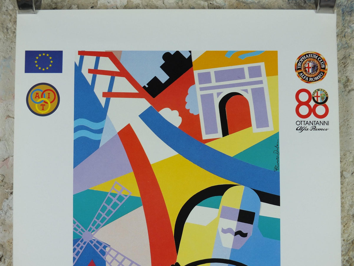 1990 Alfa Romeo France Poster, Paris Eurotrophaeum 80th anniversary, Ottantanni, art deco style by Enrico Dordoni, wall art decor