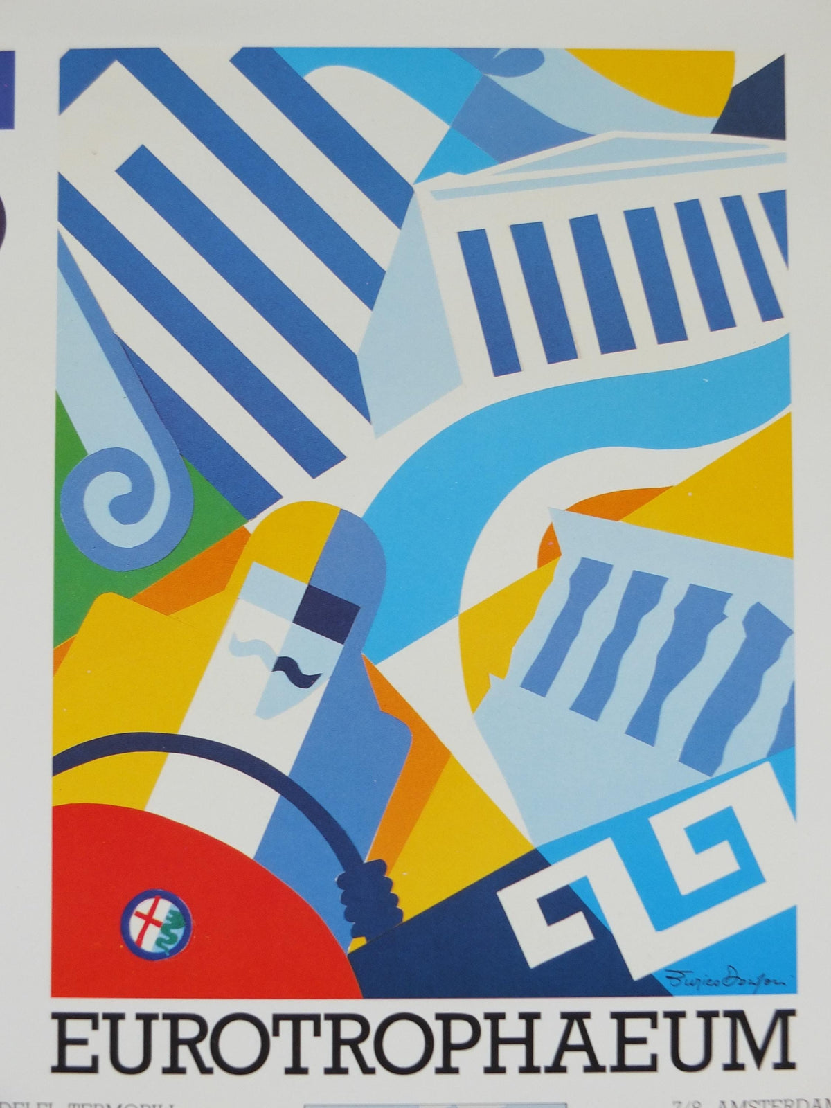 1990 Alfa Romeo Greece Poster, Athens Eurotrophaeum 80th anniversary, Ottantanni, art deco style by Enrico Dordoni, wall art decor