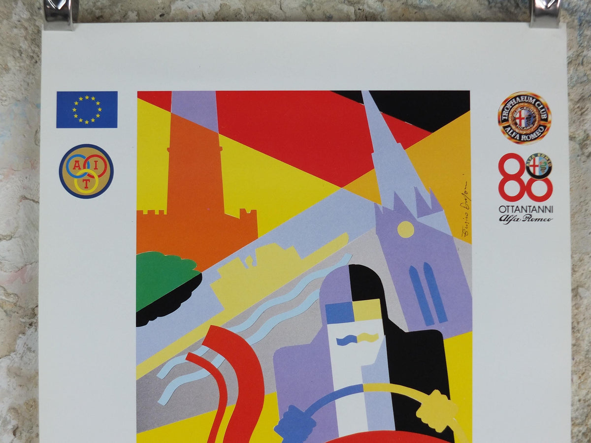 1990 Alfa Romeo Germany Poster, Hannover Eurotrophaeum 80th anniversary, Ottantanni, art deco style by Enrico Dordoni, wall art decor