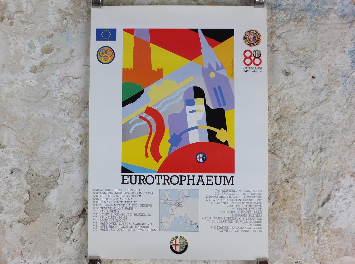 1990 Alfa Romeo Germany Poster, Hannover Eurotrophaeum 80th anniversary, Ottantanni, art deco style by Enrico Dordoni, wall art decor