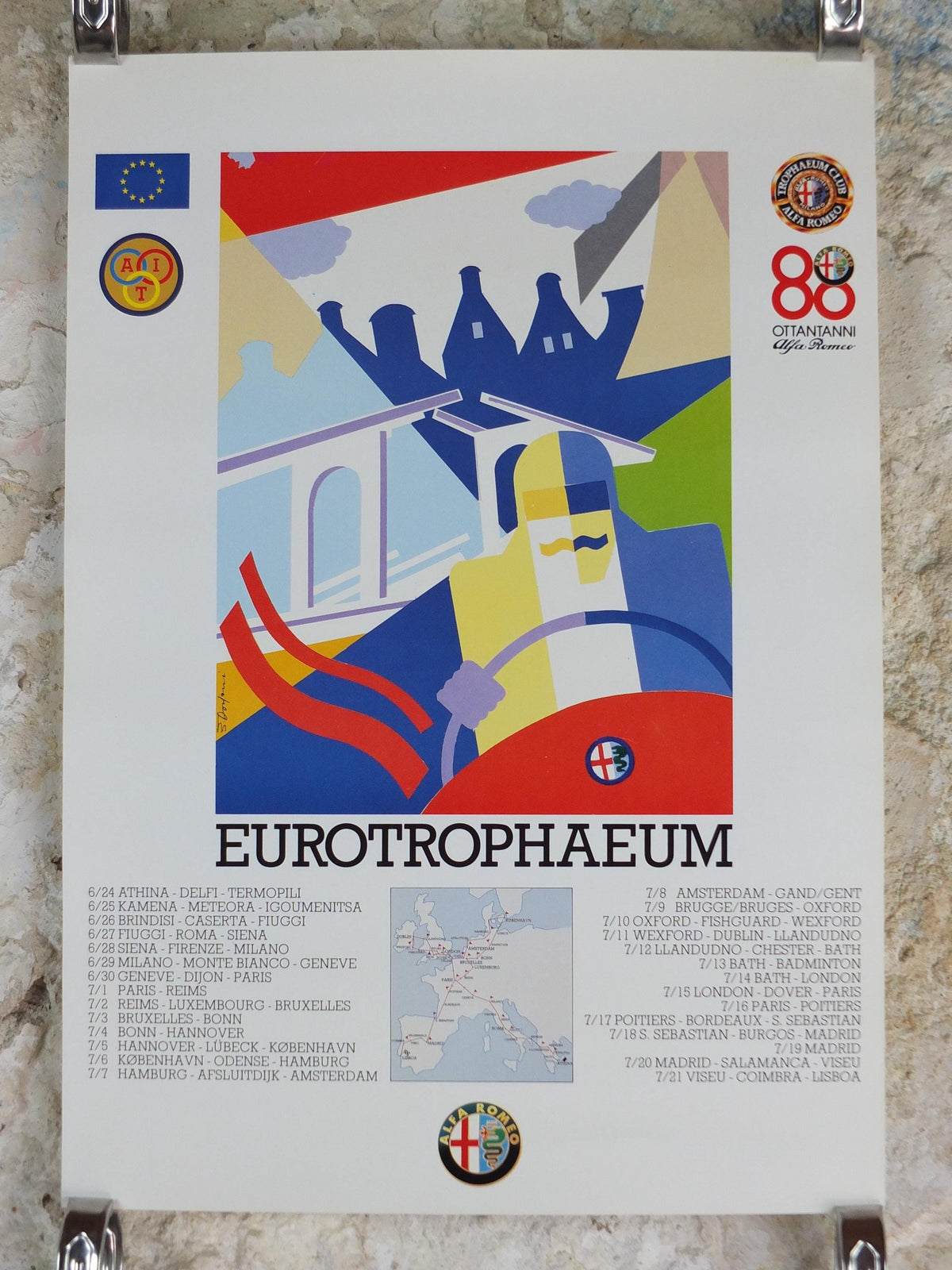 1990 Alfa Romeo The Netherlands Poster, Amsterdam Eurotrophaeum 80th anniversary, Ottantanni, art deco style Enrico Dordoni, wall art decor Holland