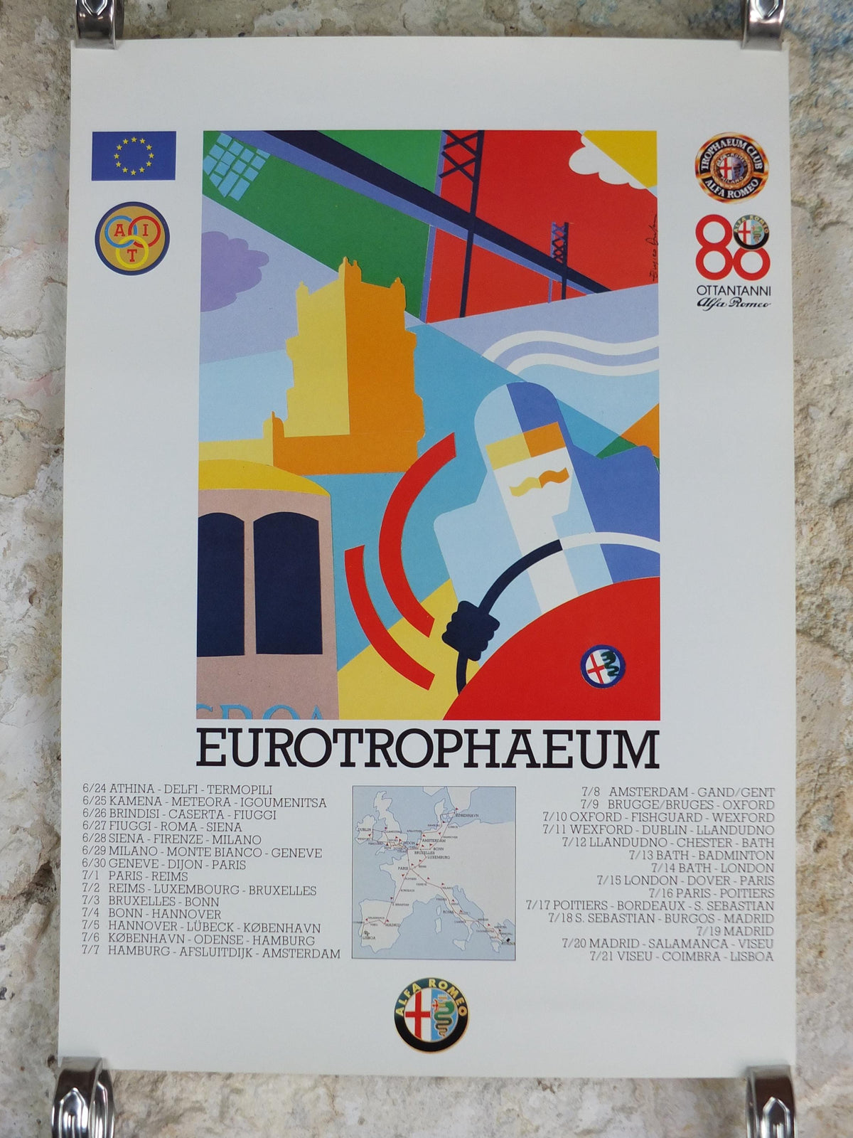 1990 Alfa Romeo Portugal Poster, Lisbon Eurotrophaeum, 80th anniversary, Ottantanni, art deco style by Enrico Dordoni, wall art decor