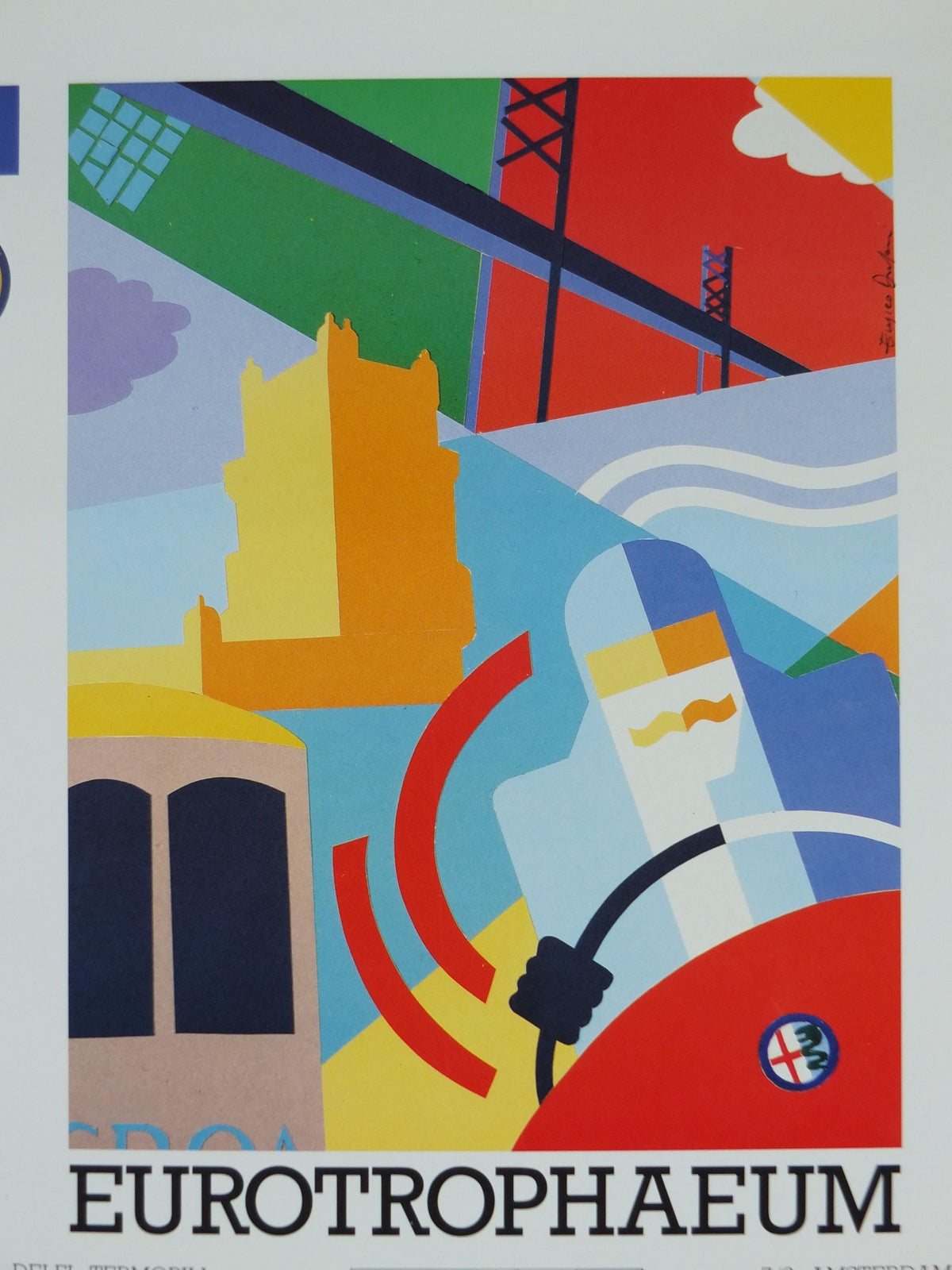 1990 Alfa Romeo Portugal Poster, Lisbon Eurotrophaeum, 80th anniversary, Ottantanni, art deco style by Enrico Dordoni, wall art decor