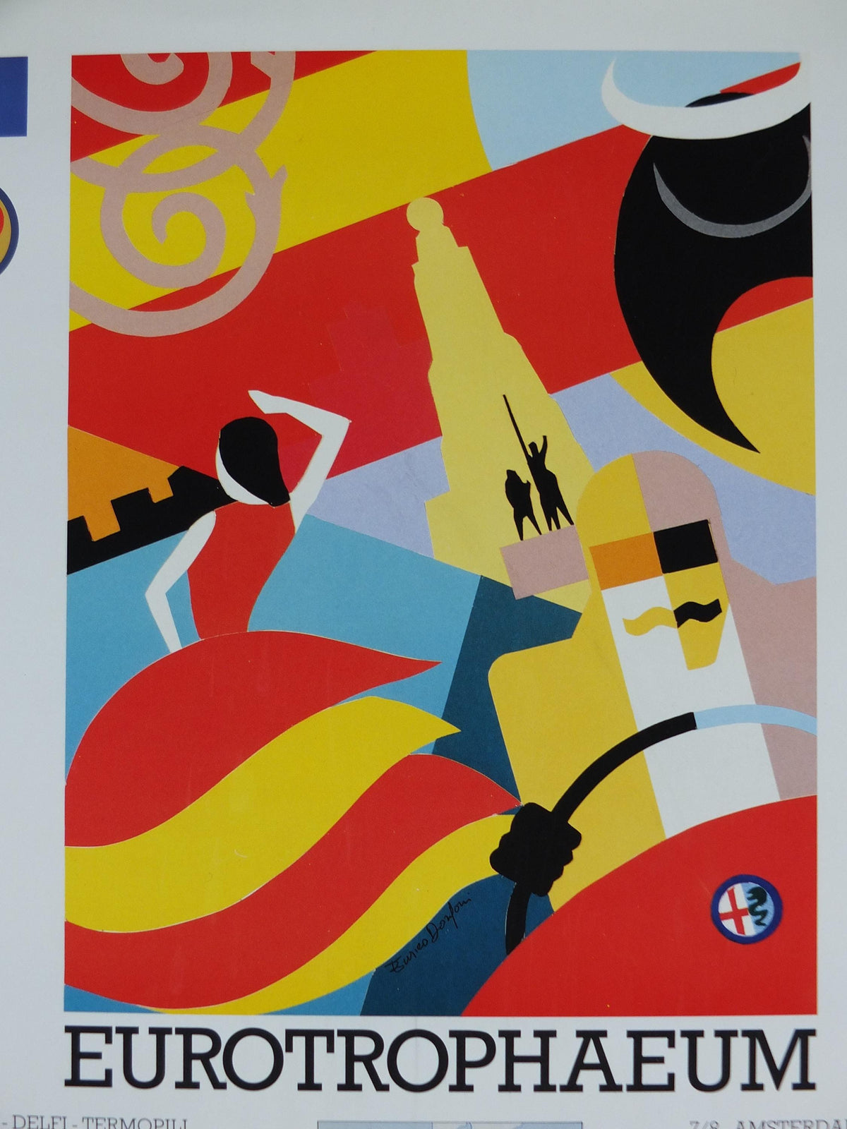 1990 Alfa Romeo Spain Poster, Madrid Eurotrophaeum, 80th anniversary, Ottantanni, art deco style by Enrico Dordoni, wall art decor