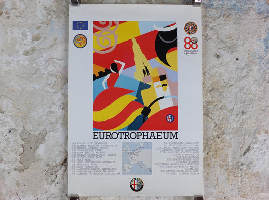 1990 Alfa Romeo Spain Poster, Madrid Eurotrophaeum, 80th anniversary, Ottantanni, art deco style by Enrico Dordoni, wall art decor
