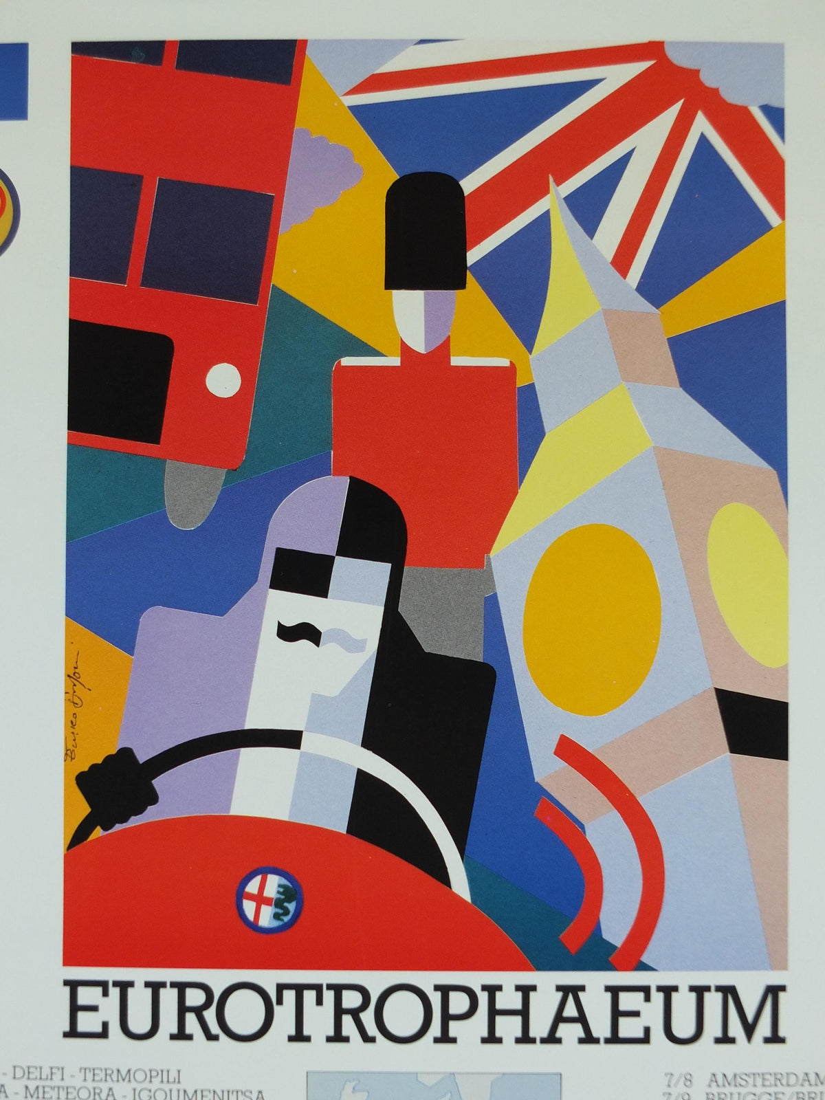 1990 Alfa Romeo United Kingdom Poster, London Eurotrophaeum, 80th anniversary, Ottantanni, art deco style by Enrico Dordoni, wall art decor
