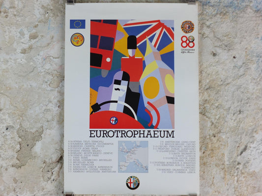 1990 Alfa Romeo United Kingdom Poster, London Eurotrophaeum, 80th anniversary, Ottantanni, art deco style by Enrico Dordoni, wall art decor