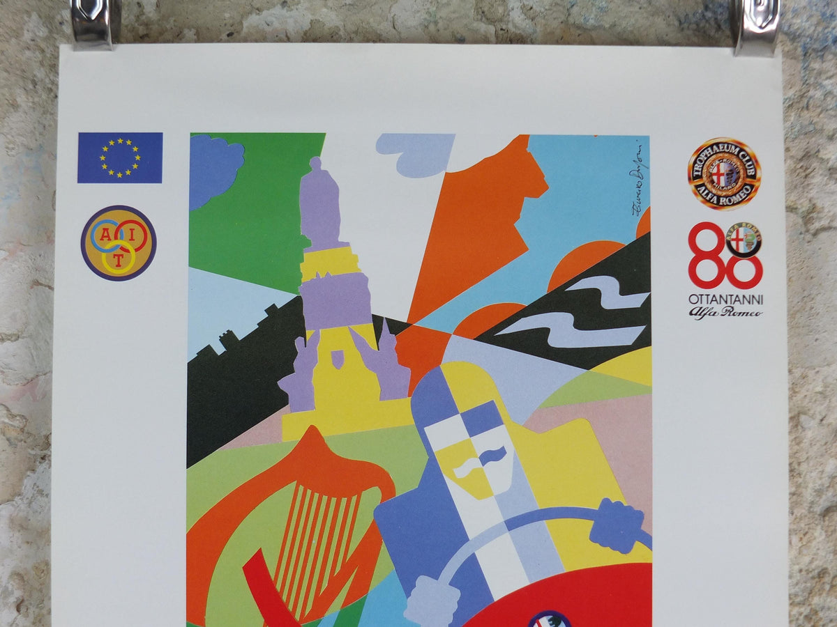 1990 Alfa Romeo Ireland Poster, Dublin Eurotrophaeum, 80th anniversary, Ottantanni, art deco style by Enrico Dordoni, wall art decor
