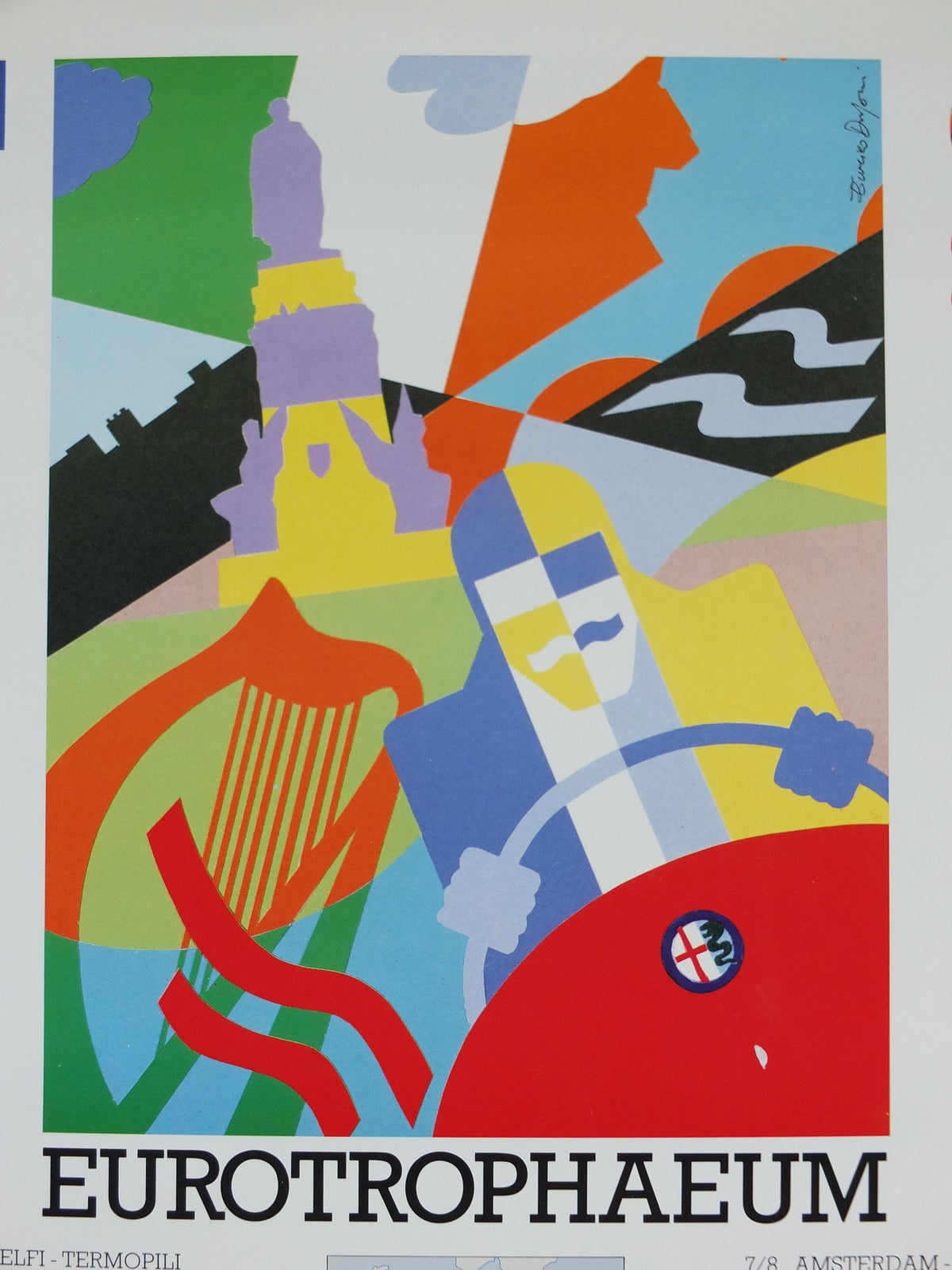 1990 Alfa Romeo Ireland Poster, Dublin Eurotrophaeum, 80th anniversary, Ottantanni, art deco style by Enrico Dordoni, wall art decor