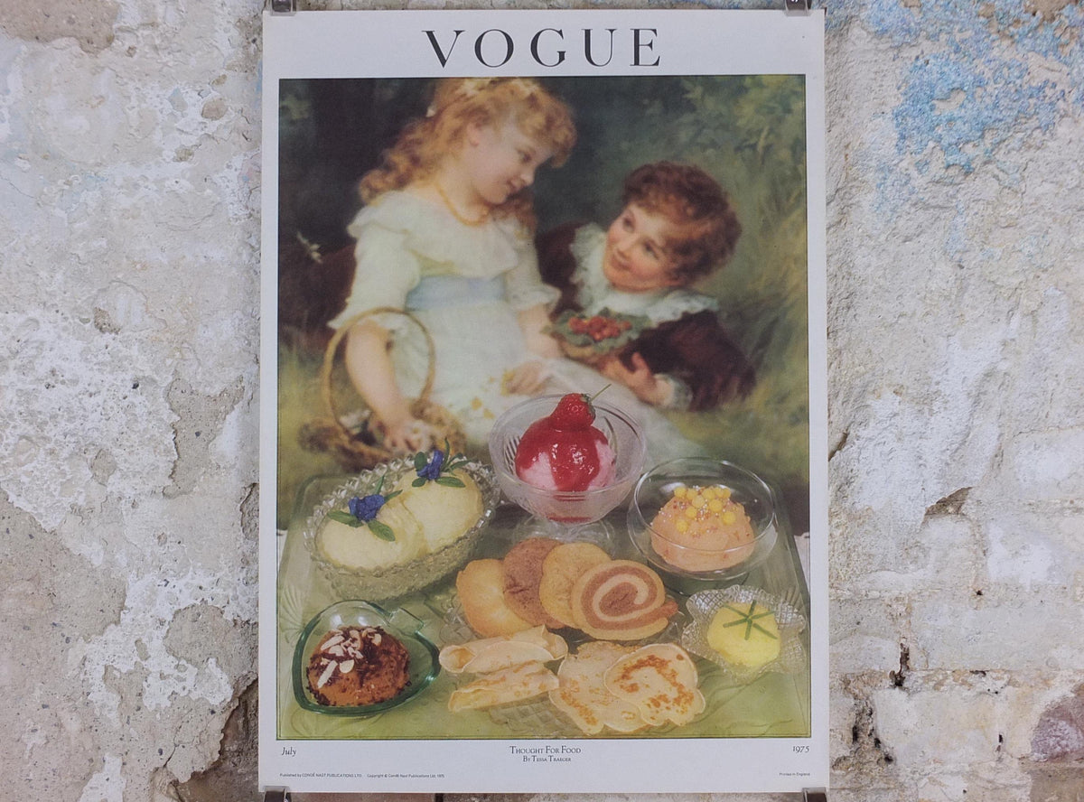 1975 Vogue Magazine Poster, by Conde Nast, Thought for Food, by Tessa Traeger Dryden, art deco nouveau, fashion Advertising, wall art decor