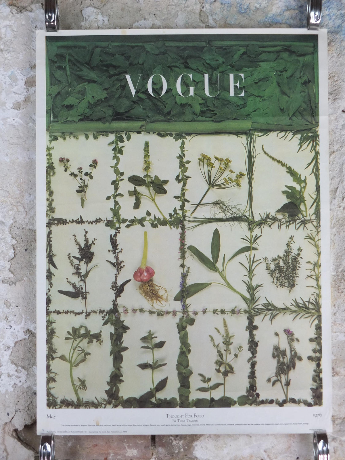1976 Vogue Magazine Poster, by Conde nast, Thought for Food, by Tessa Traeger, Garden herbs kitchen, fashion Advertising, wall art decor