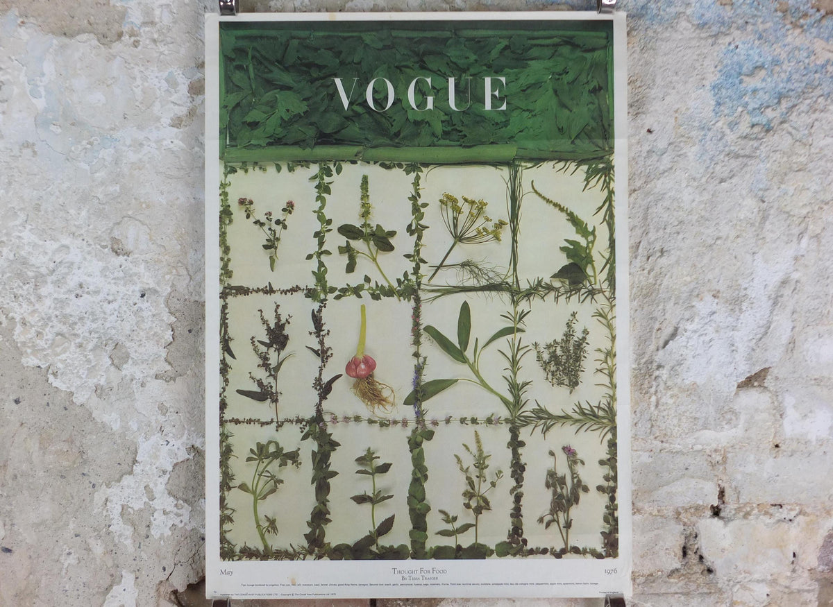 1976 Vogue Magazine Poster, by Conde nast, Thought for Food, by Tessa Traeger, Garden herbs kitchen, fashion Advertising, wall art decor