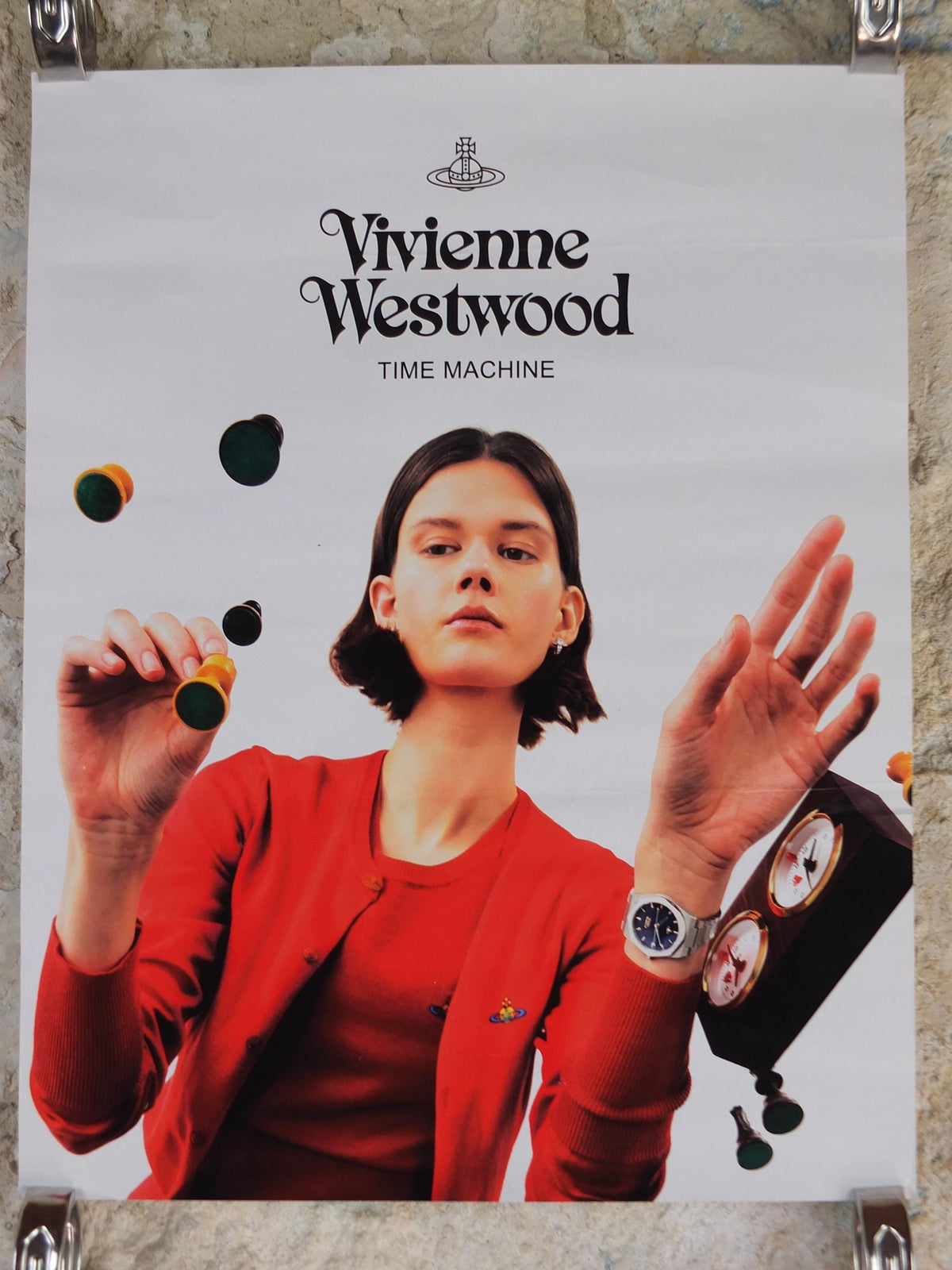 1990s Vivienne Westwood Poster, Time Machine watches and time pieces, transparent chess, gallery exhibition wall art decor