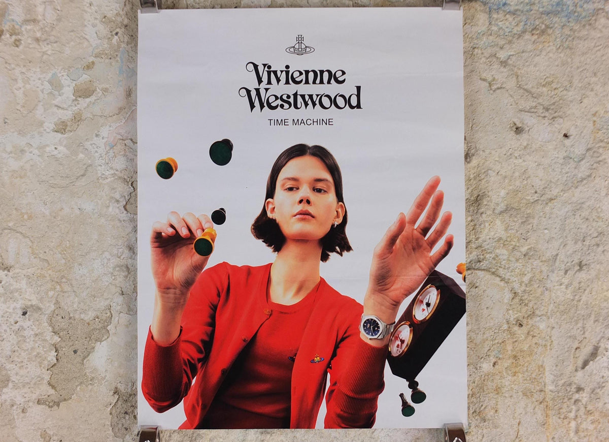 1990s Vivienne Westwood Poster, Time Machine watches and time pieces, transparent chess, gallery exhibition wall art decor