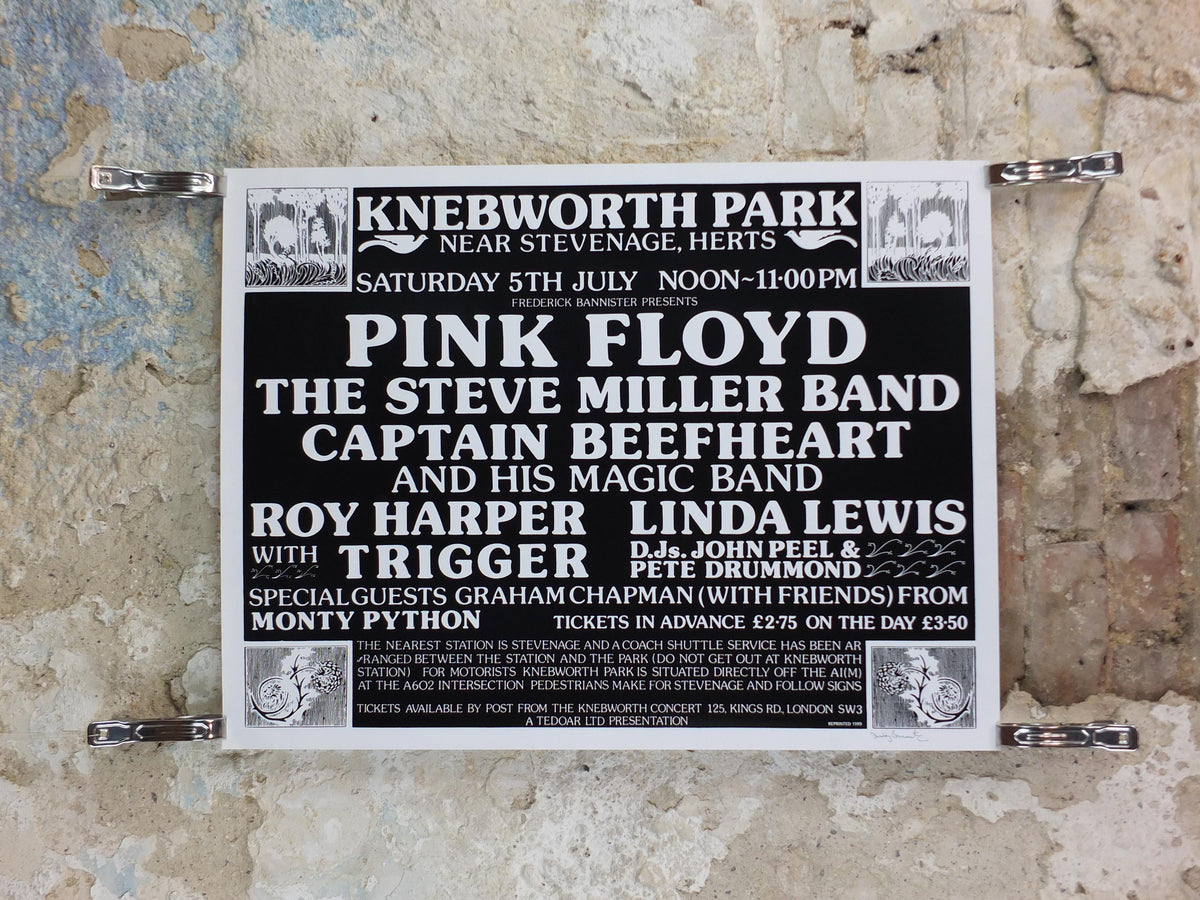 1975 Pink Floyd at Knebworth Park Poster, Signed by Freddy Bannister, 1999 reprint, Psychedelic rock music, wall art