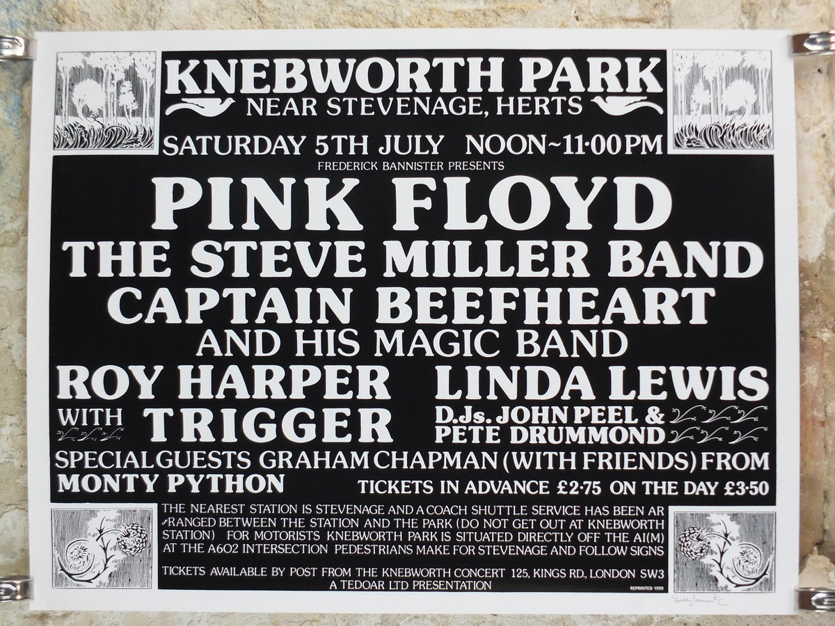 1975 Pink Floyd at Knebworth Park Poster, Signed by Freddy Bannister, 1999 reprint, Psychedelic rock music, wall art