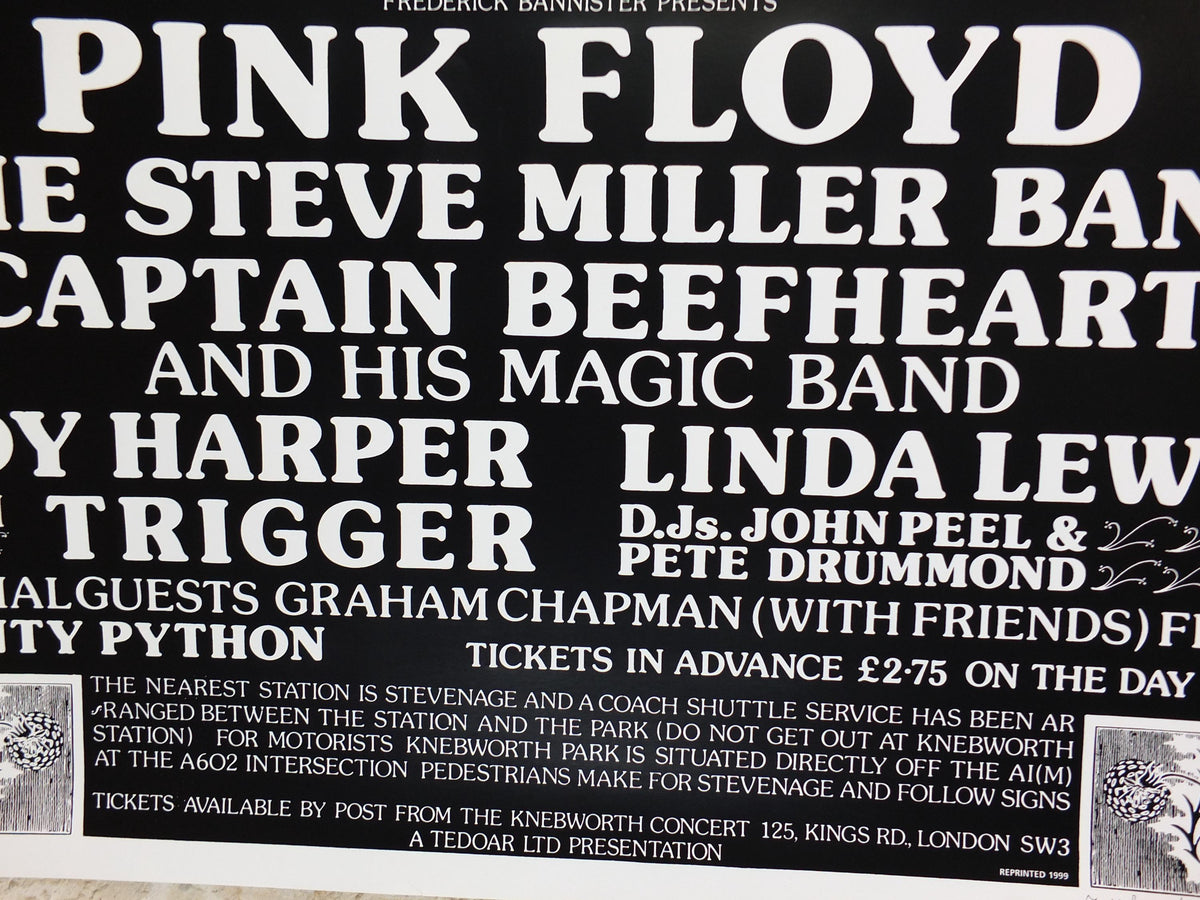 1975 Pink Floyd at Knebworth Park Poster, Signed by Freddy Bannister, 1999 reprint, Psychedelic rock music, wall art