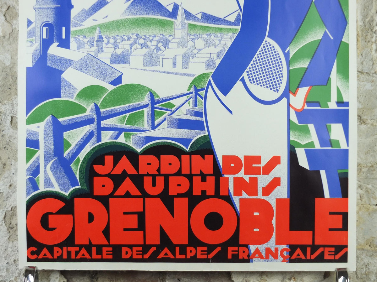 Grenoble Tennis Poster, Jardin des Dauphins by Gaston Gorde, French reproduction of 1930 poster from 1970s, art deco, wall art decor