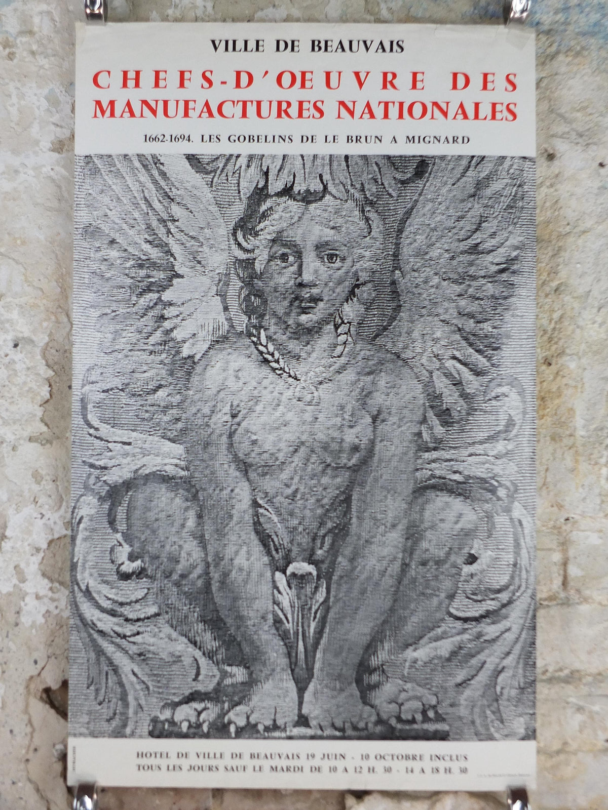 1970s Winged Sphinx Tapestries Poster, Charles Le Brun and Pierre Mignard, Gobelins factory, artist gallery exhibition, wall art decor