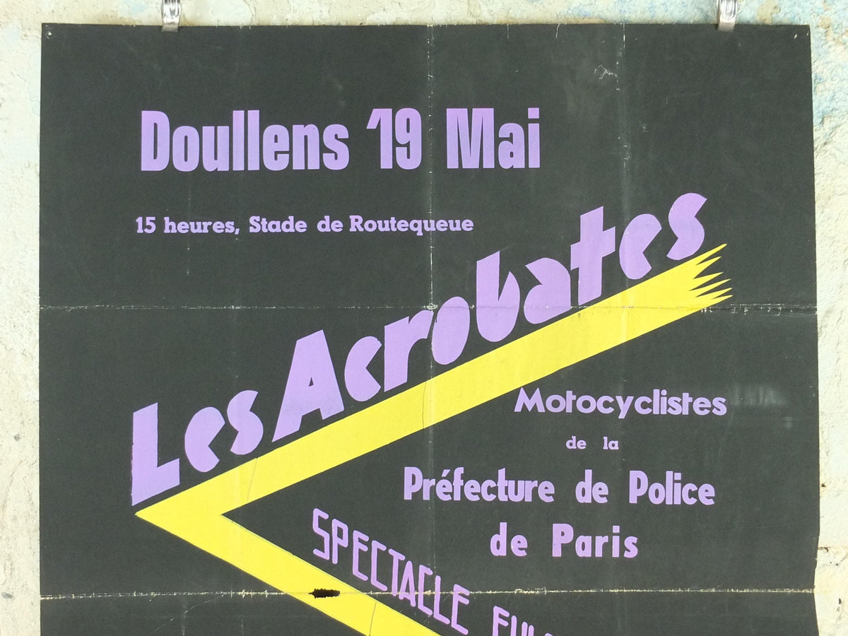 1960s Motorcycle Acrobatics Poster, Les Acrobates, Doullens France, Motorcyclistes Paris, Entertainment Extravaganza, retro wall art decor