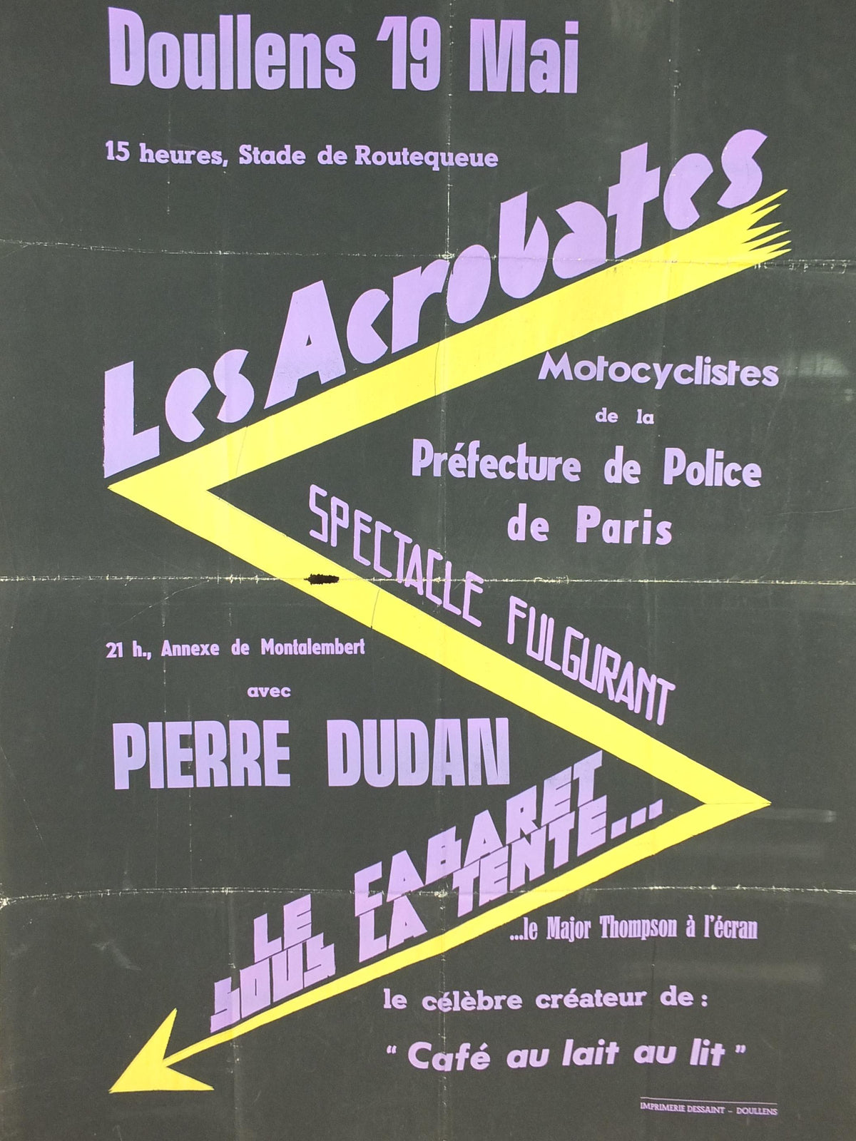 1960s Motorcycle Acrobatics Poster, Les Acrobates, Doullens France, Motorcyclistes Paris, Entertainment Extravaganza, retro wall art decor
