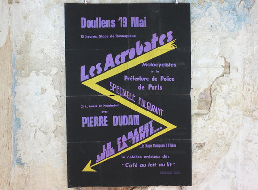 1960s Motorcycle Acrobatics Poster, Les Acrobates, Doullens France, Motorcyclistes Paris, Entertainment Extravaganza, retro wall art decor