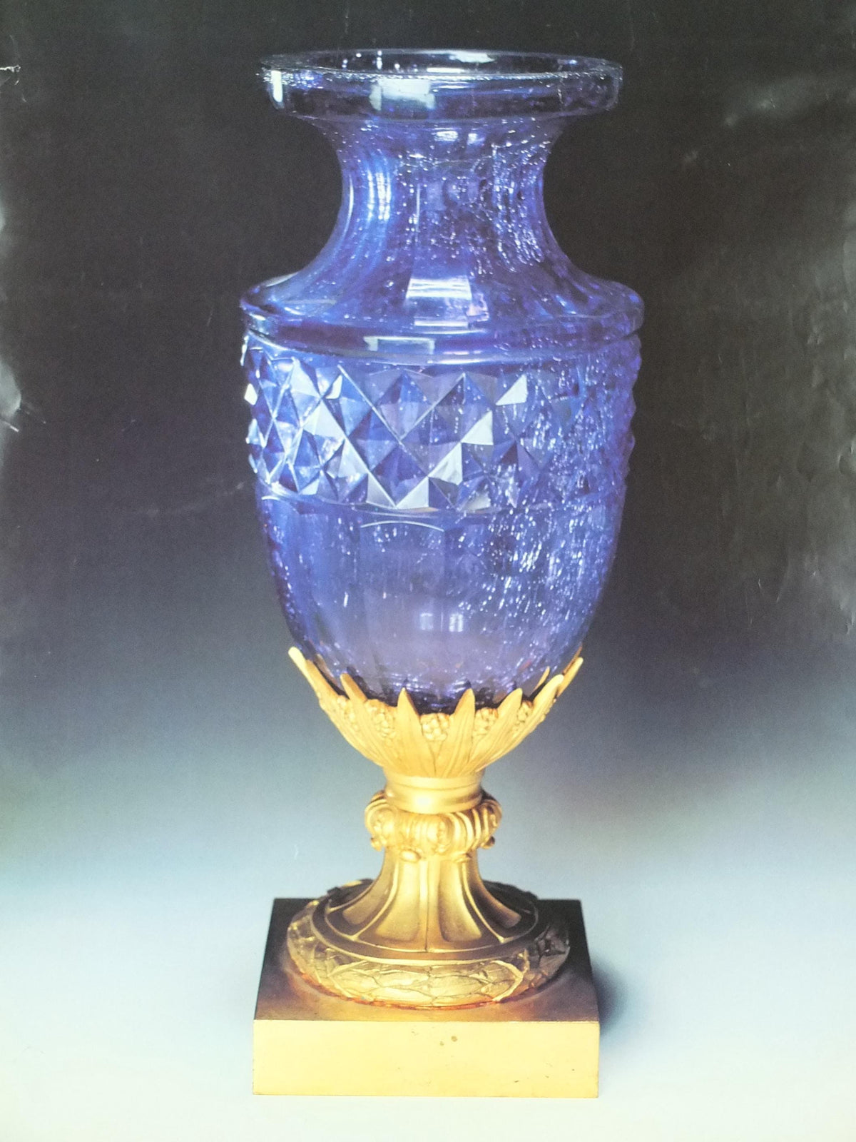 1990 Blue Crystal Vase Poster, Art Treasures of the Czars, Russian Cut Crystal Vase in Bronze Mount, From St Petersburg, wall art decor
