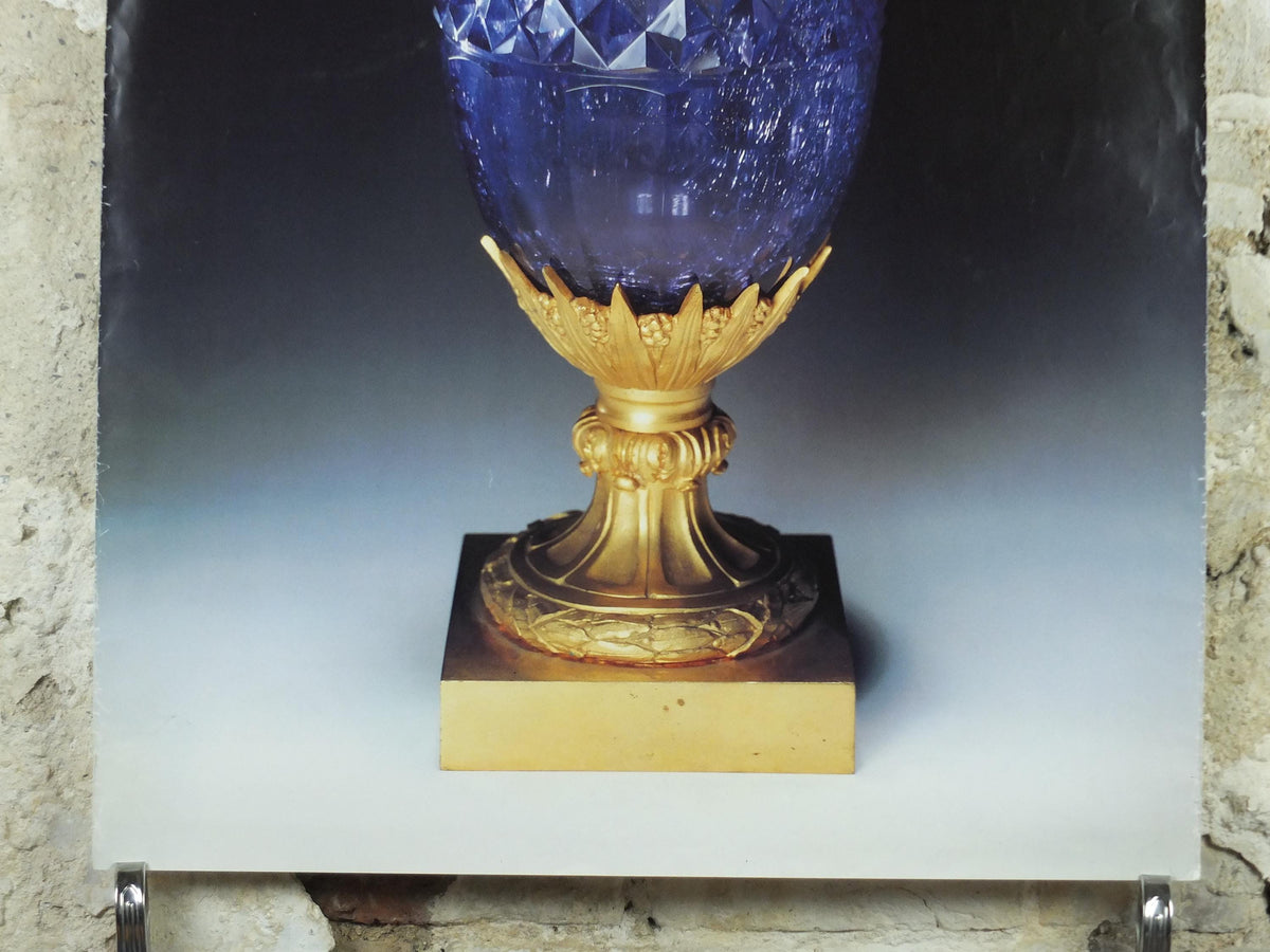 1990 Blue Crystal Vase Poster, Art Treasures of the Czars, Russian Cut Crystal Vase in Bronze Mount, From St Petersburg, wall art decor