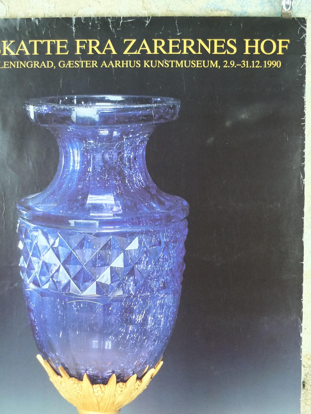 1990 Blue Crystal Vase Poster, Art Treasures of the Czars, Russian Cut Crystal Vase in Bronze Mount, From St Petersburg, wall art decor