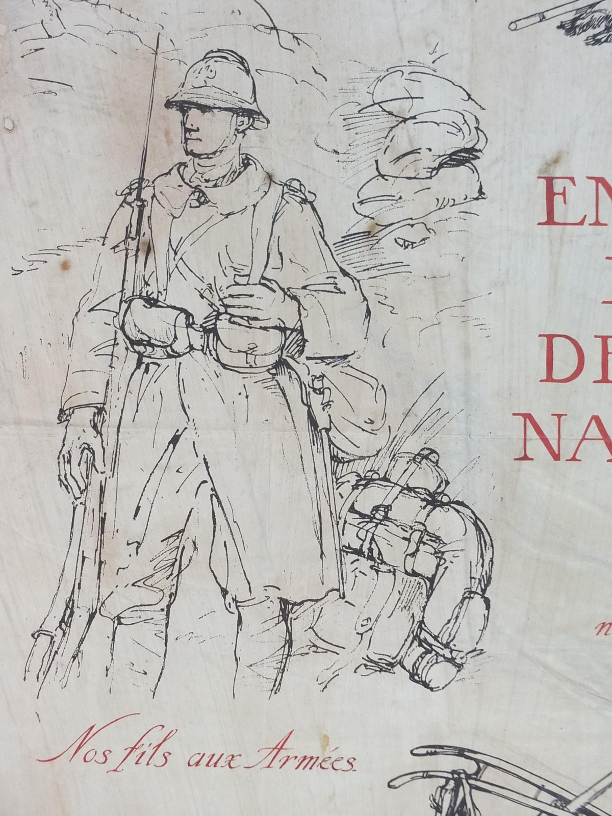 1916 French WW1 War Bond Poster, by Bernard Naudin, National Defence Loan, Let's all do our Duty, original antique, wall art decor