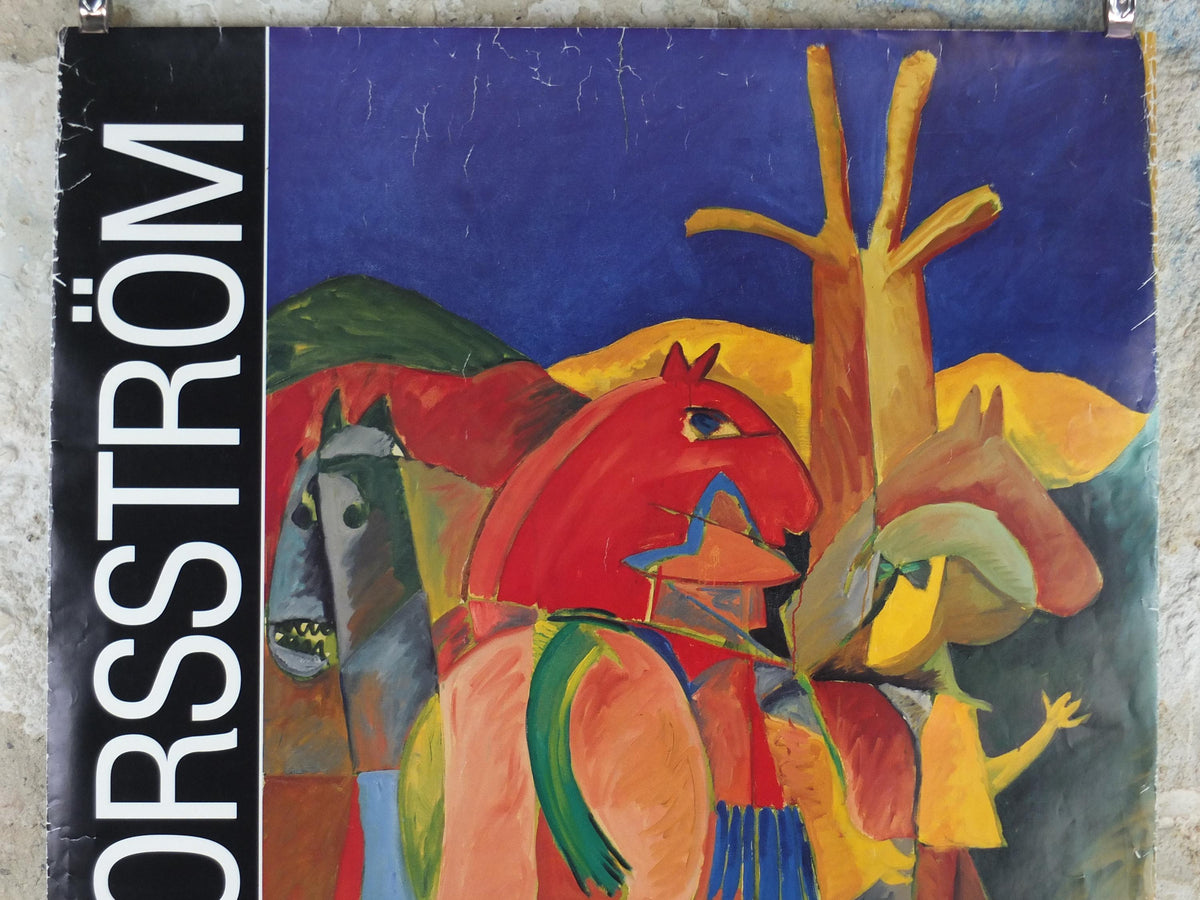 1993 Jonny Forsstrom Poster, Horses, Abstract , Hjorring Kunstmuseum, Swedish Modernism art, artist gallery exhibition, wall art decor
