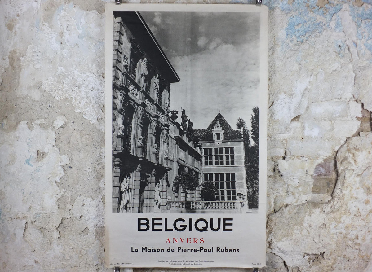 1960s Antwerp Travel Poster, Anvers, The house of the Baroque artist Rubens, Belgique travel tourism holiday vacation wall art