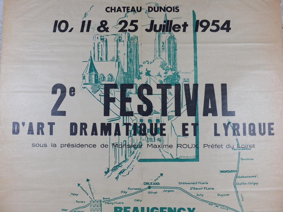 1953 Orleans Beaugency Poster, Festival of the Arts, music and theatre, Paris, Briare & Blois, wall art decor