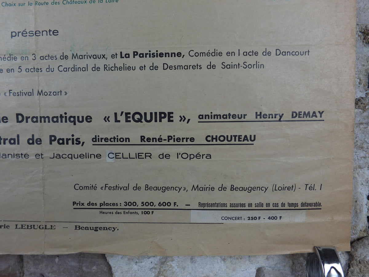 1953 Orleans Beaugency Poster, Festival of the Arts, music and theatre, Paris, Briare & Blois, wall art decor