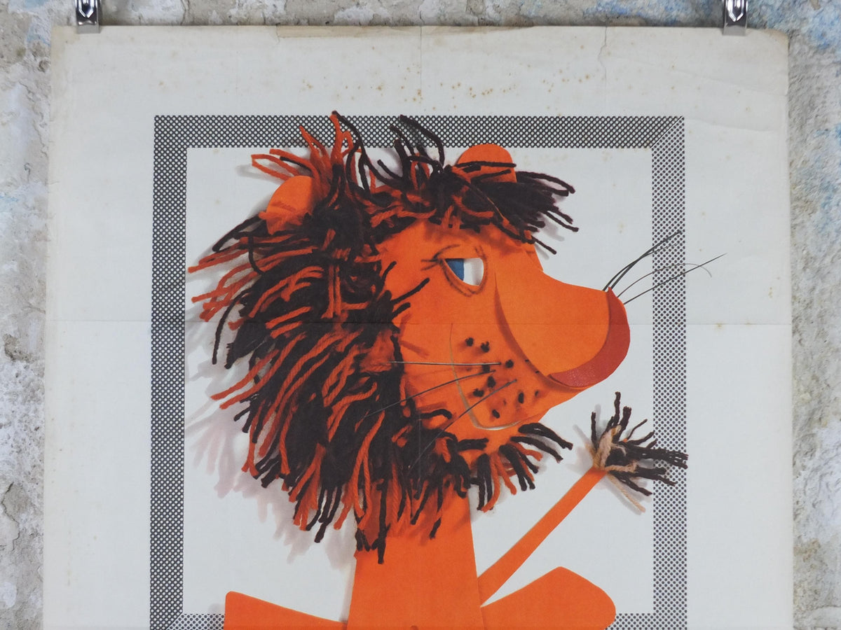 1962 International Fair Lyon Poster, The Orange Lion of Lyon, Original Vintage French, Advertising print, wall art retro decor