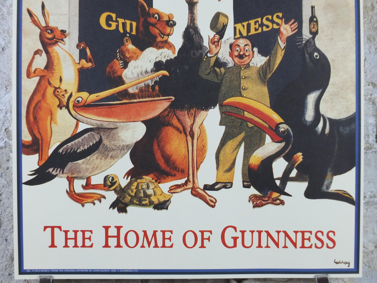1990s Guinness St James Gate Poster, from Guinness Museum, By John Gilroy 1959, zookeeper with Guinness animals, Wall art decor