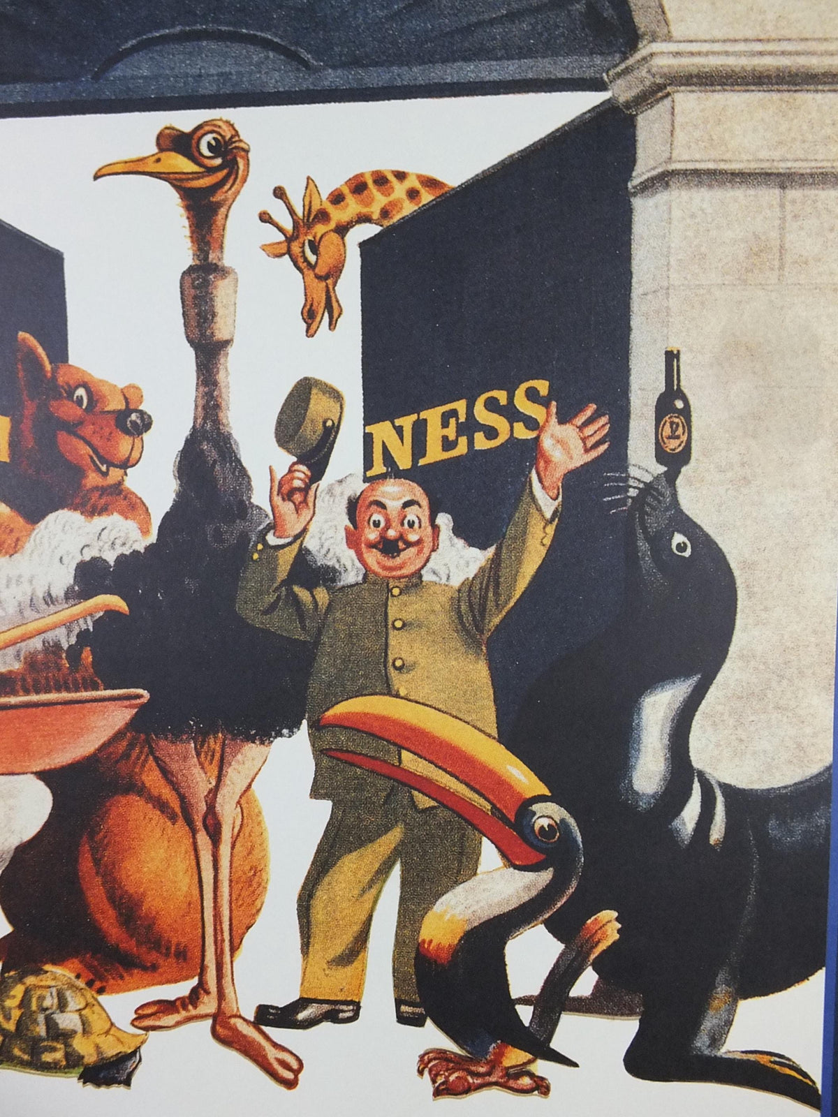 1990s Guinness St James Gate Poster, from Guinness Museum, By John Gilroy 1959, zookeeper with Guinness animals, Wall art decor