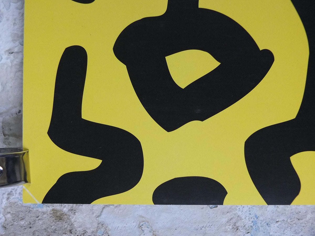1990 Keith Haring Poster, Yellow untitled 1990, long yellow poster with black figures and symbols, Pop Art, Street, wall decor